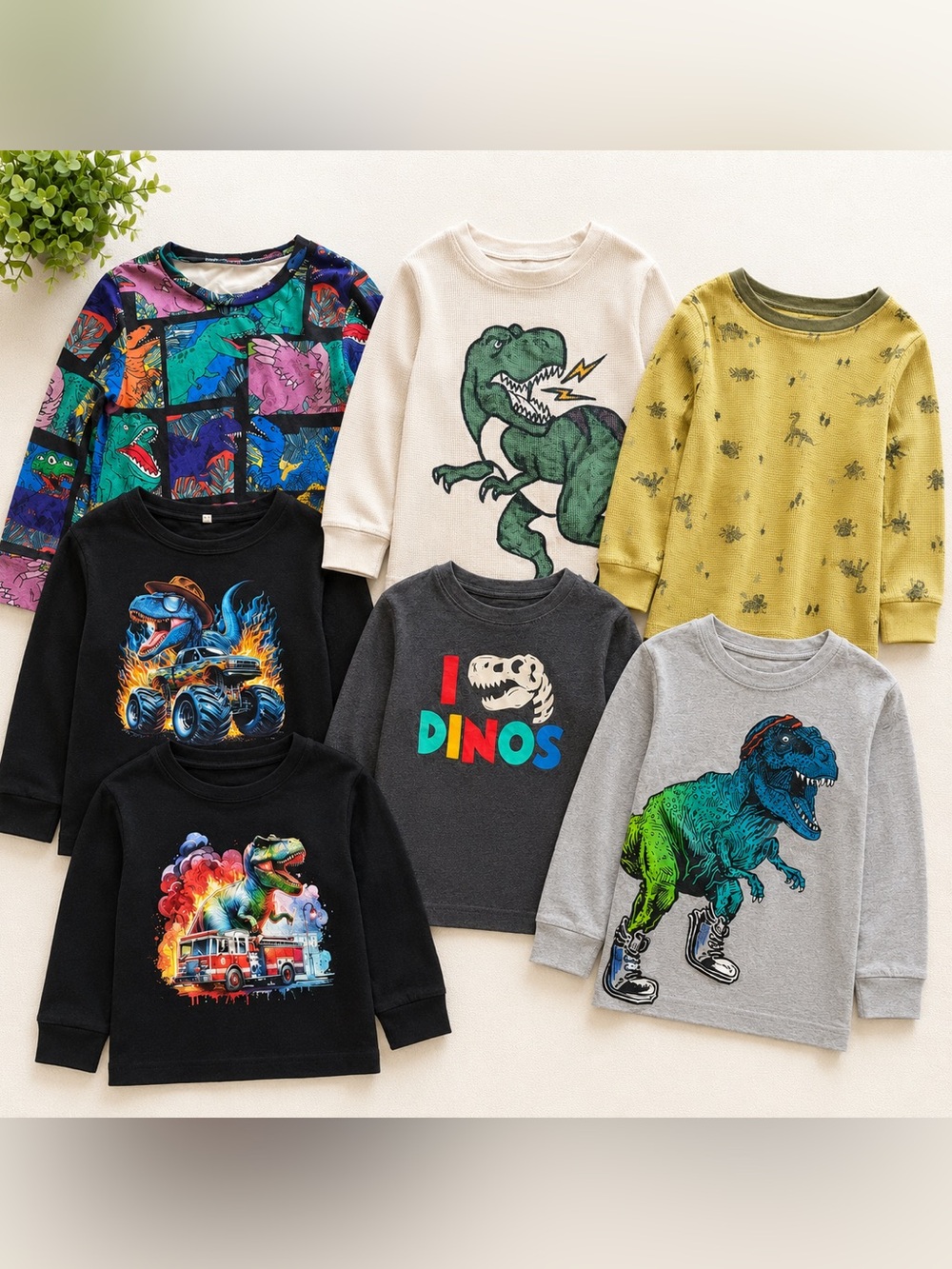 Kids Dinosaur Shirt Lot | Size 3T/4T | 6 Pieces | Long Sleeve Tops